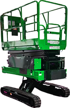 Bi-levelling tracked scissor lift, also called self-levelling or automatic levelling rough terrain scissor lift. A bi-levelling tracked scissor lift is a type of aerial lift used to access elevated areas. It is designed to provide a safe and efficient way to reach heights that are otherwise inaccessible. It is equipped with bi-levelling technology making it ideal for challenging terrain slopes. Its compact size allows it to operate in small spaces, and a max working height of 14m means it is versatile enough for many different applications. The lift is composed of two scissor arms connected to a track system. The track system allows the lift to move up and down and side to side. The lift is powered by an electric motor and is operated by a remote control. Also, the lift can be used to access areas such as ceilings, walls, and other elevated surfaces. Please check Jovoo bi-levelling tracked scissor lift models to choose the one to help your business.1.4